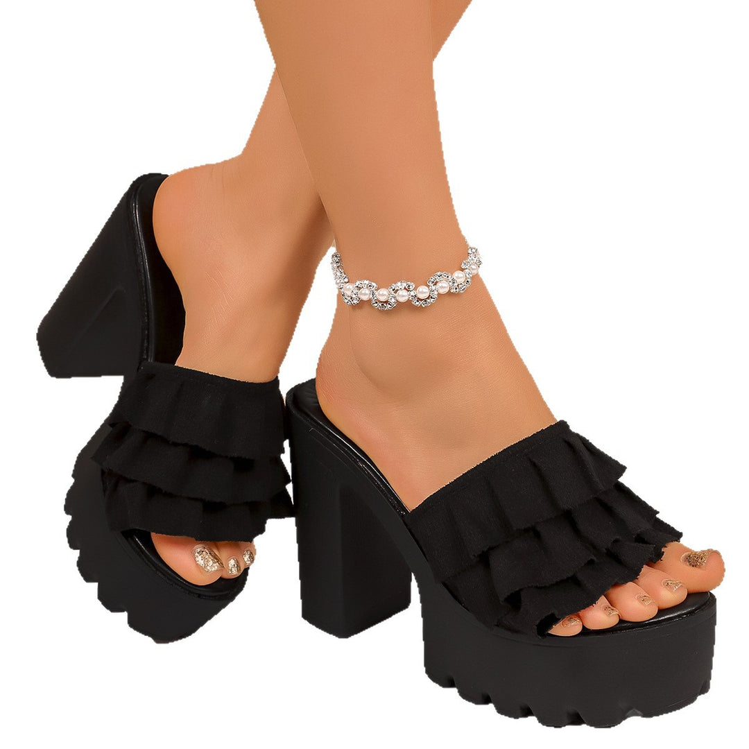 Damen Elegante Plateau-Sandalen mit raffinierten Rüschendetails R&B
