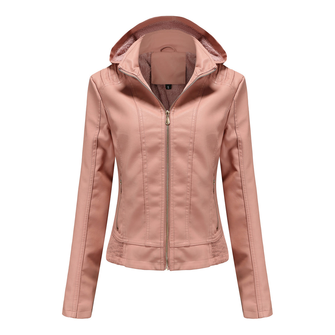 Damen stilvolle Kunstlederjacke mit hochabschließendem Kragen und elastischen Bündchen R&B