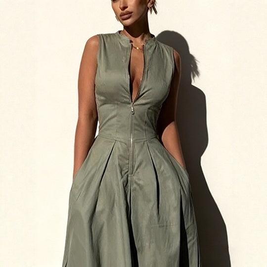 Damen elegantes Sommerkleid mit hochwertigem Reißverschluss und schwingendem Saum R&B
