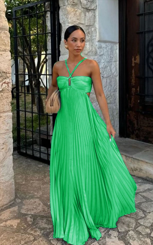 Damen Plisseekleid mit schulterfreiem Design und raffinierten Trägerdetails R&B