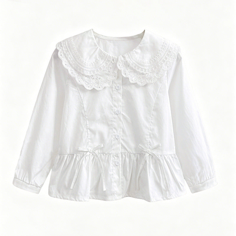 Mädchen elegante Bluse mit Spitzensaum und Rüschendetails R&B