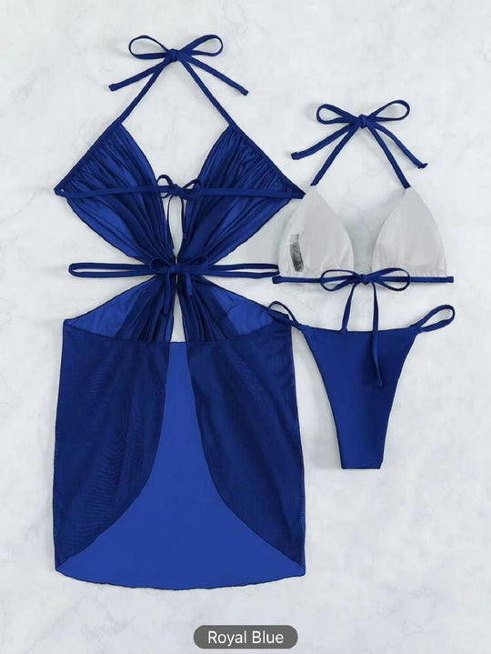 Damen Bikini-Set mit verspieltem Herzdesign und transparentem Überwurf R&B
