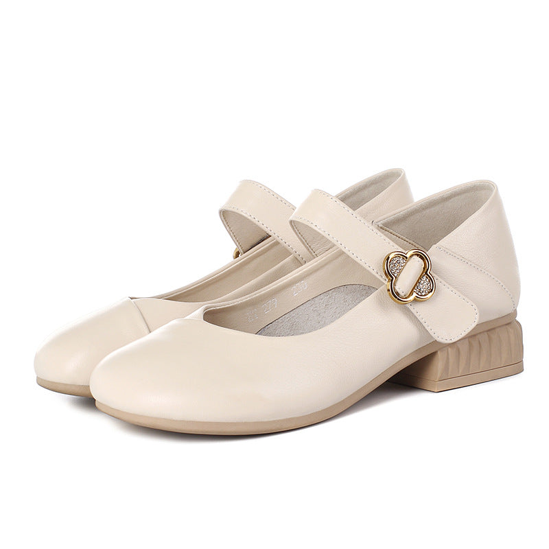 Damen Mary Jane Ballerinas mit dekorativem Riemen und bequemem Blockabsatz R&B