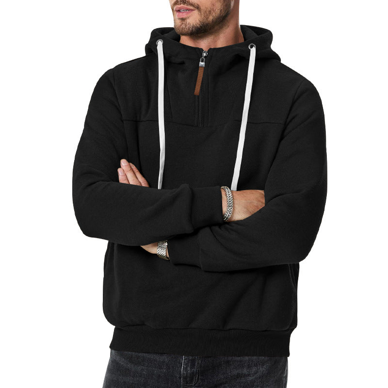 Herren nan Sweat-Halbzip mit strukturierter Innenseite, verstellbarer Kapuze und breitem Rippbund R&B