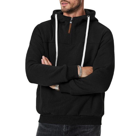Herren nan Sweat-Halbzip mit strukturierter Innenseite, verstellbarer Kapuze und breitem Rippbund R&B