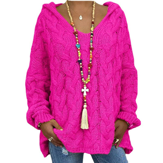 Damen Kapuzenpullover mit Zopfmuster und weitem Schnitt R&B