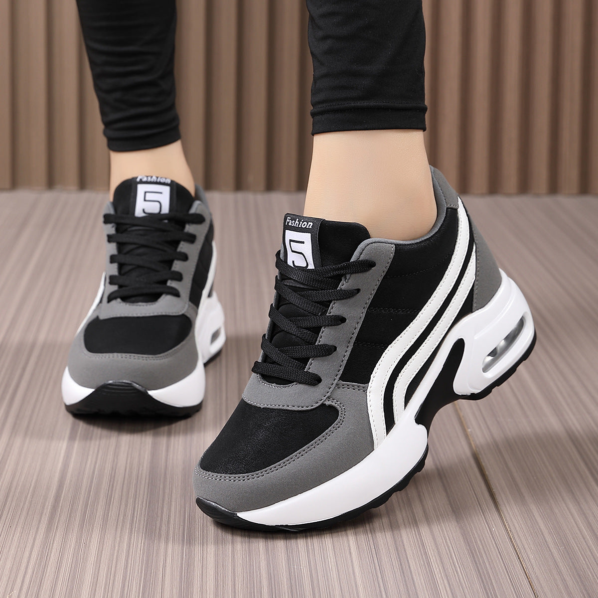 Damen nan Plateau-Sneaker mit sichtbarer Luftkammer, ergonomischer Keilsohle und gepolstertem Knöchelkragen R&B