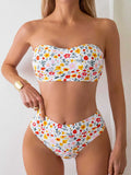 Damen Bandeau-Bikini mit hoch geschnittenem Unterteil und floralem Print R&B