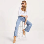 Damen Weit geschnittene Jeans mit fransigem Saum und hohem Bund R&B