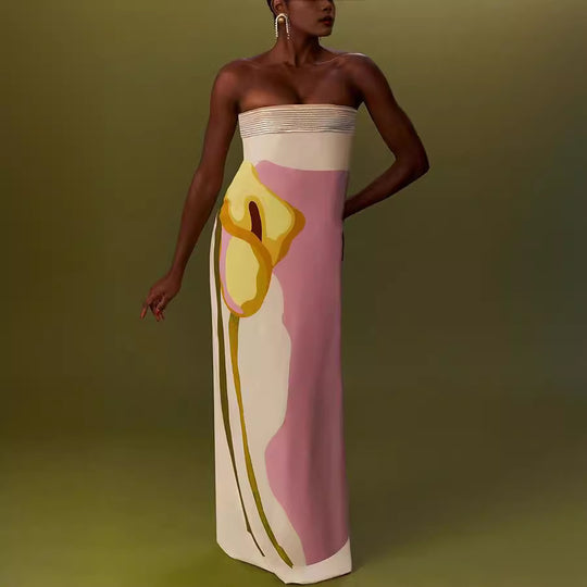 Damen Maxikleid mit trendigen grafischen Designs und schulterfreiem Schnitt R&B