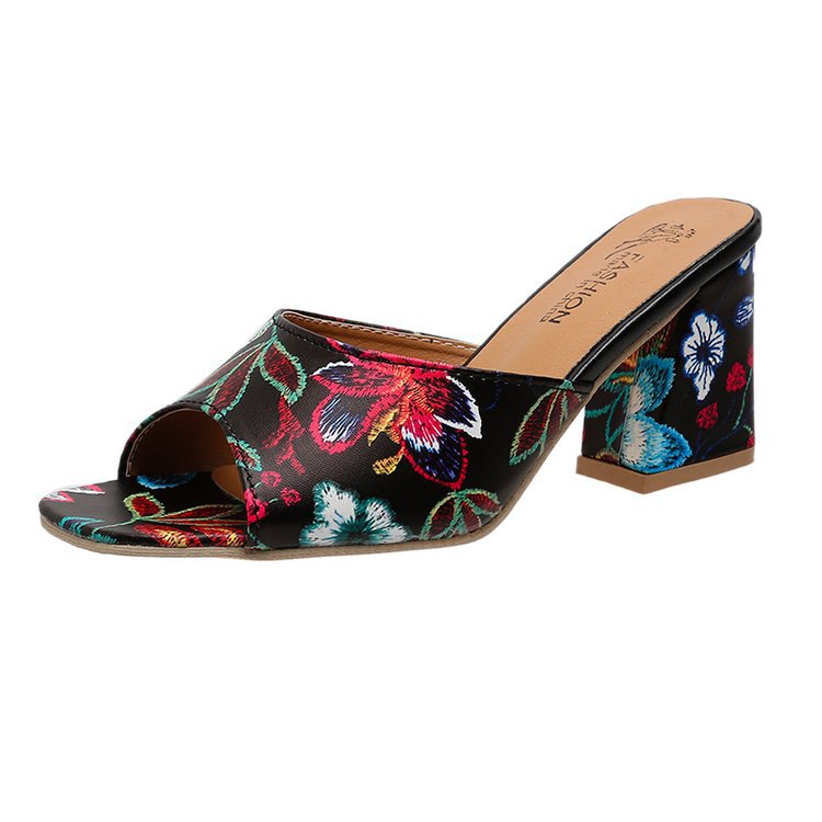 Damen Elegante Mules mit floralem Design und komfortablem Blockabsatz R&B