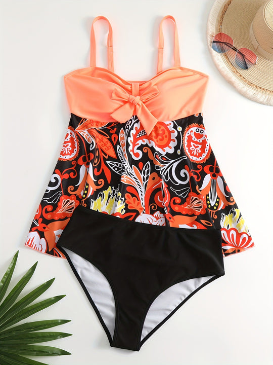 Damen Tankini Set mit verspieltem Druck und modischen Details R&B