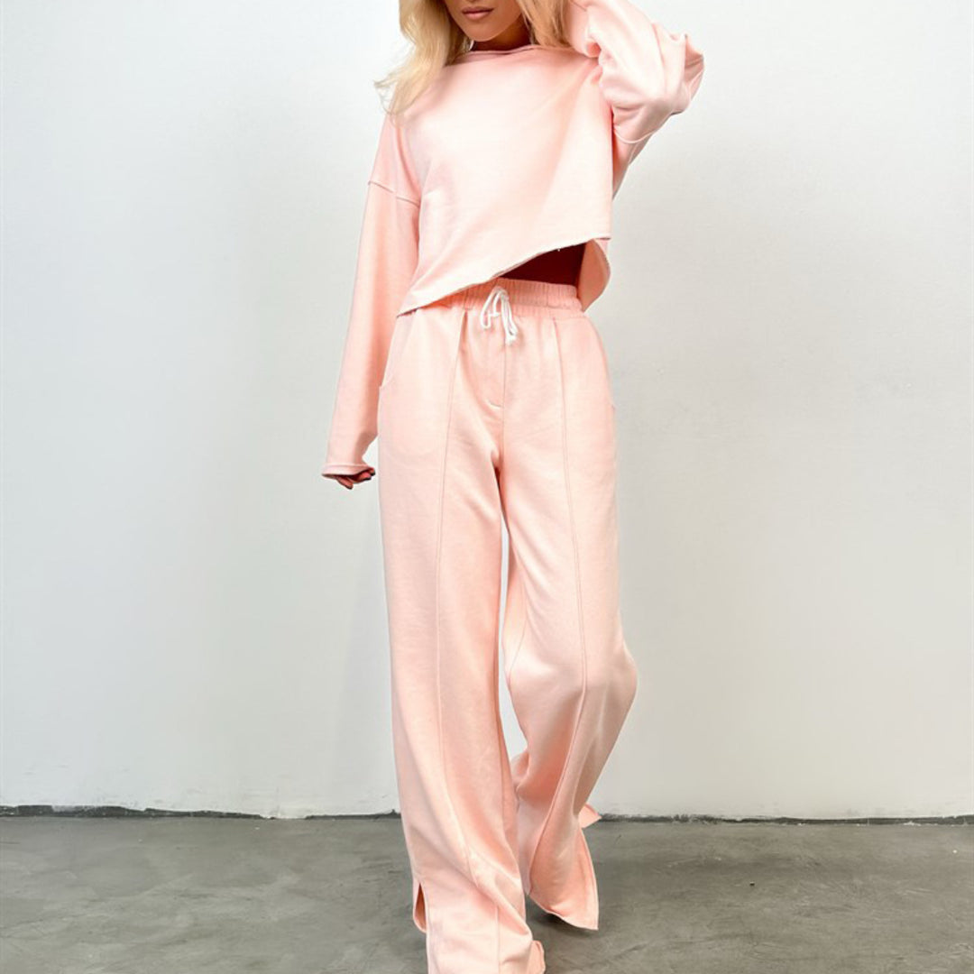 Damen lässiges Cropped Sweatshirt und weit geschnittene Sporthose Set R&B