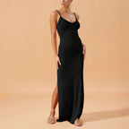 Damen luftiges Strick-Maxikleid mit verführerischen Seitenschlitzen R&B