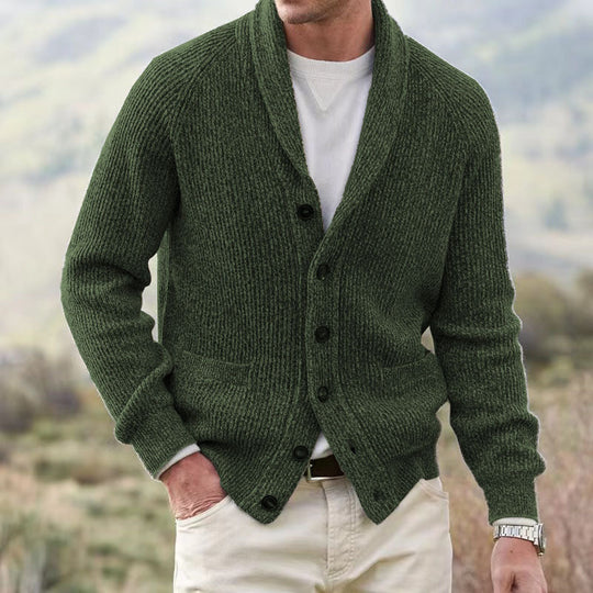 Herren Strickjacke mit trendigem Grobstrickmuster und praktischen Taschen R&B