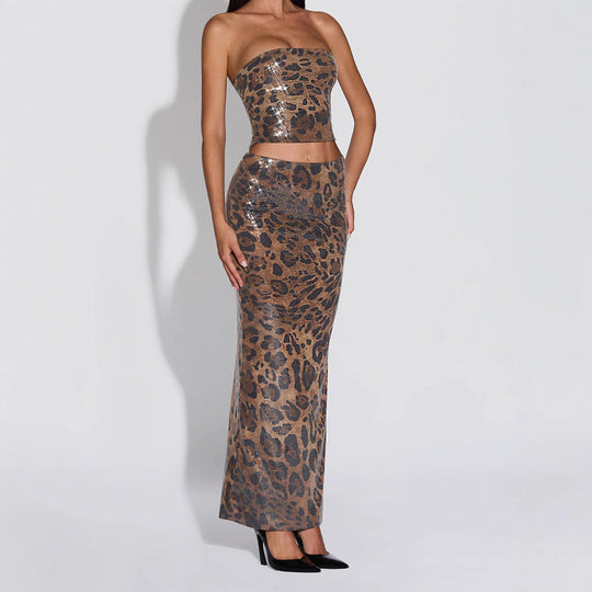 Damen Glamouröses Maxikleid mit Leopardenmuster R&B