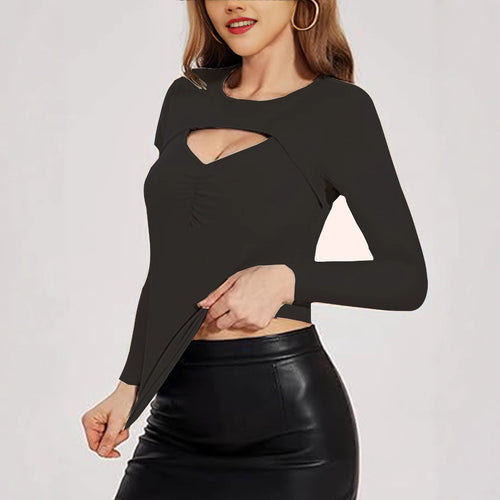 Damen Figurbetontes Longsleeve-Shirt mit Cut-Out und Raffung R&B