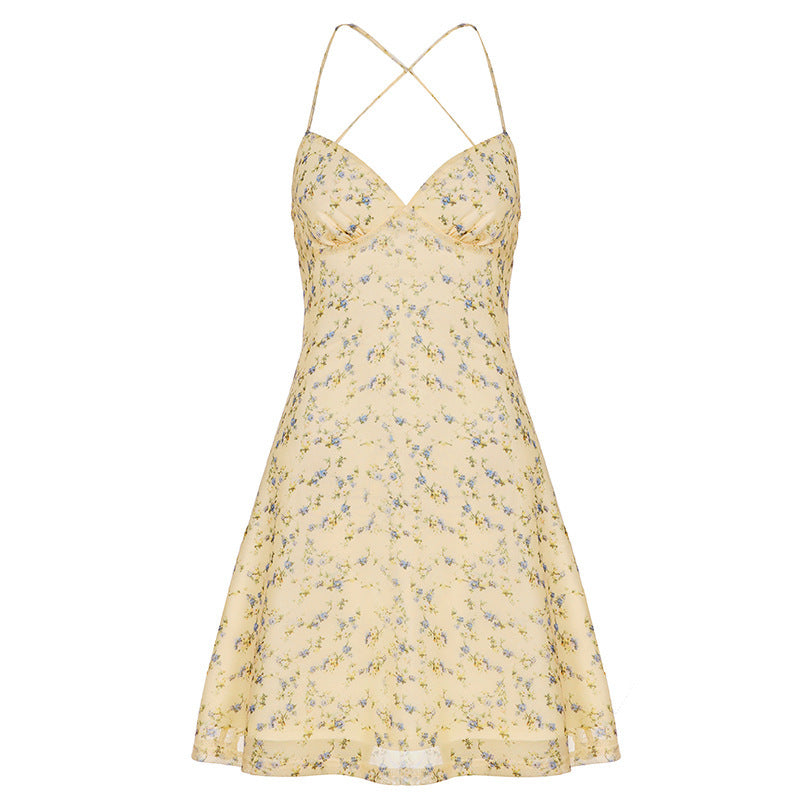 Damen Kurzarm Sommerkleid mit floralem Design und verstellbaren Spaghettiträgern R&B