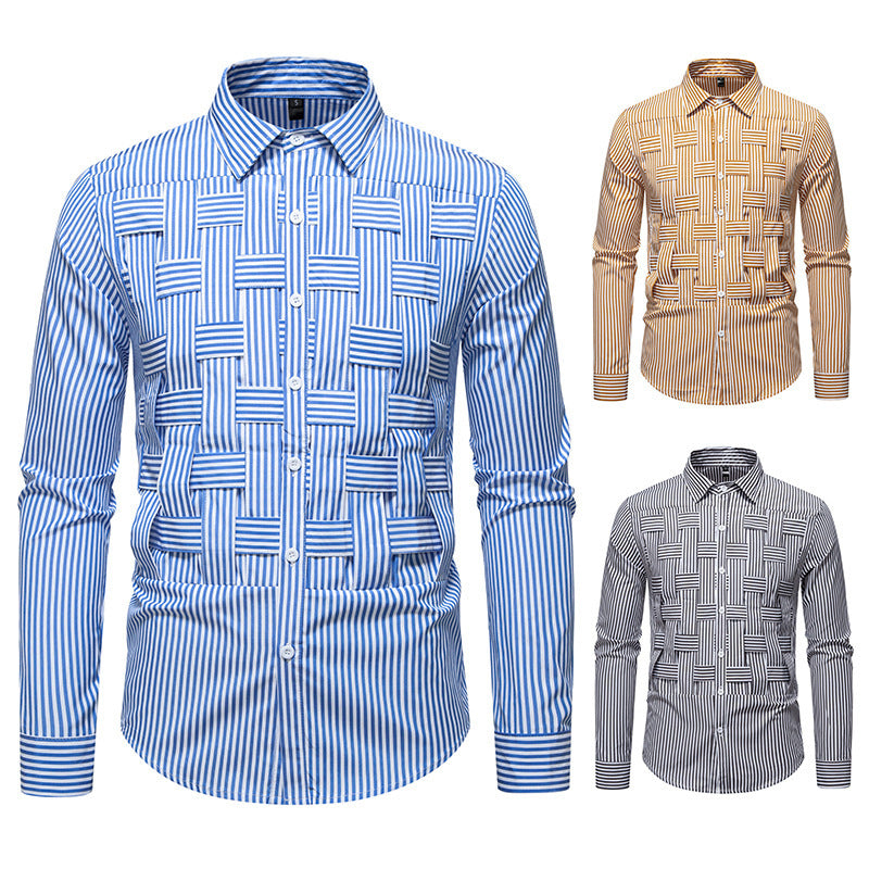 Herren elegantes Hemd mit strukturiertem Streifenmuster R&B