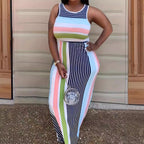 Damen Maxikleid im modernen Streifenlook mit tiefem Rundhalsausschnitt und slim fit Schnitt R&B