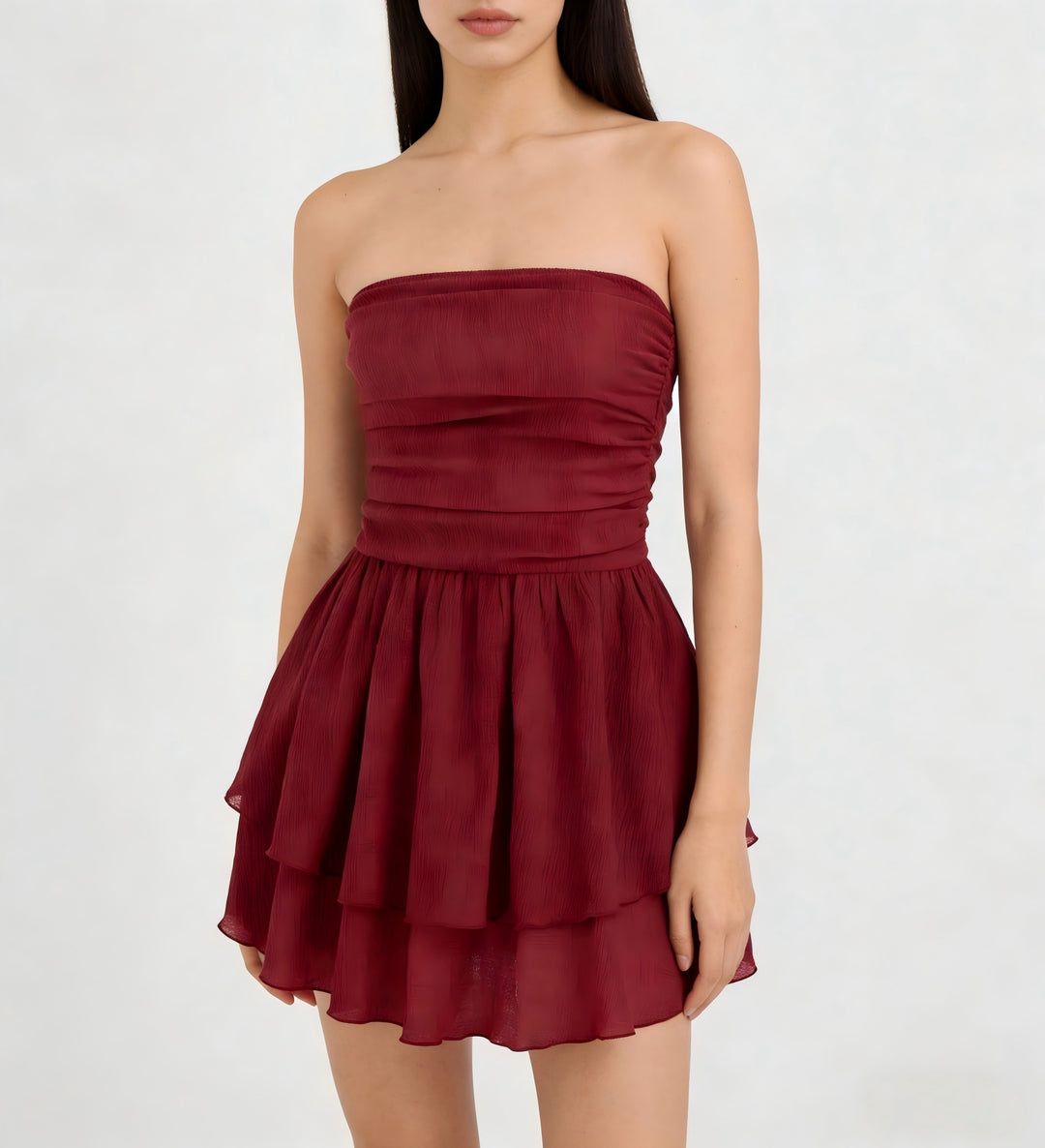 Damen Wickelkleid mit gerafftem Oberteil und fließendem Rock R&B