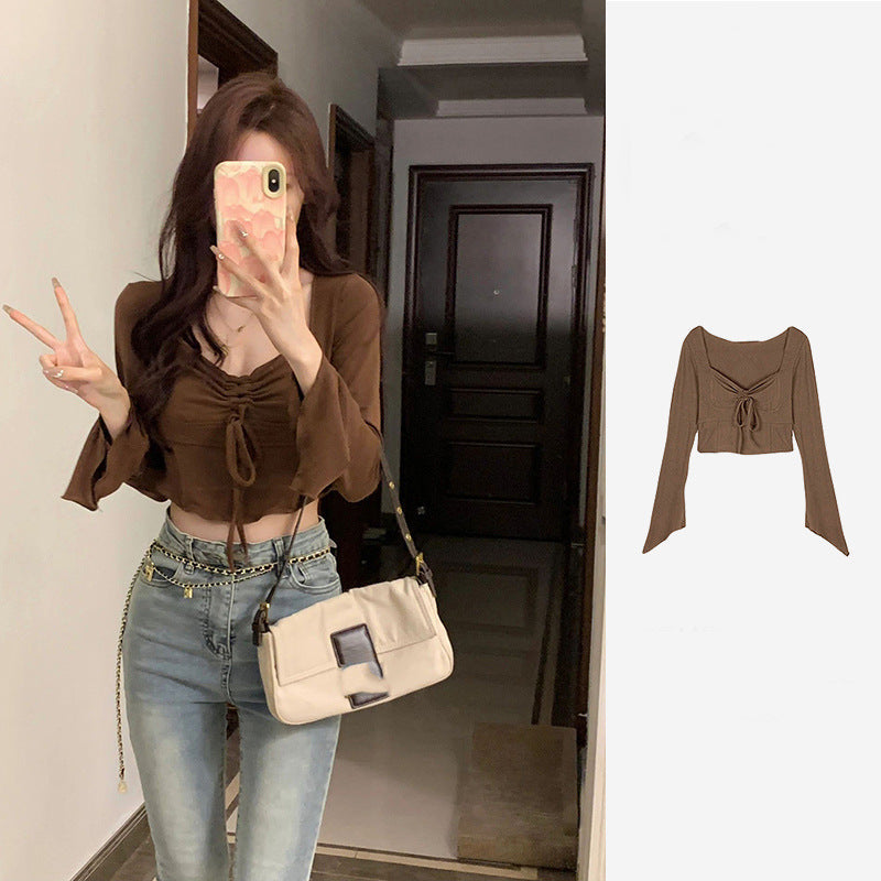 Damen Cropped-Top mit raffiniertem Knoten und weitem Arm