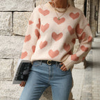 Damen Strickpullover mit Herzmuster und lässigem Schnitt R&B