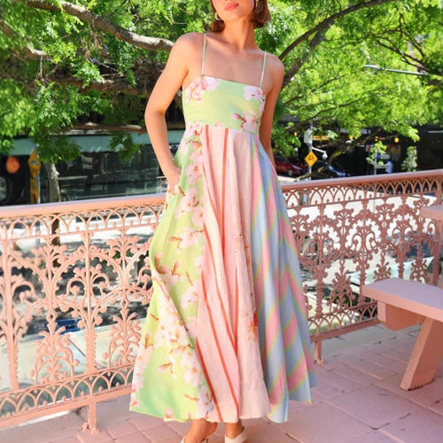 Damen Maxikleid mit mehrfarbigem floralen Design und schicker Streifenoptik R&B