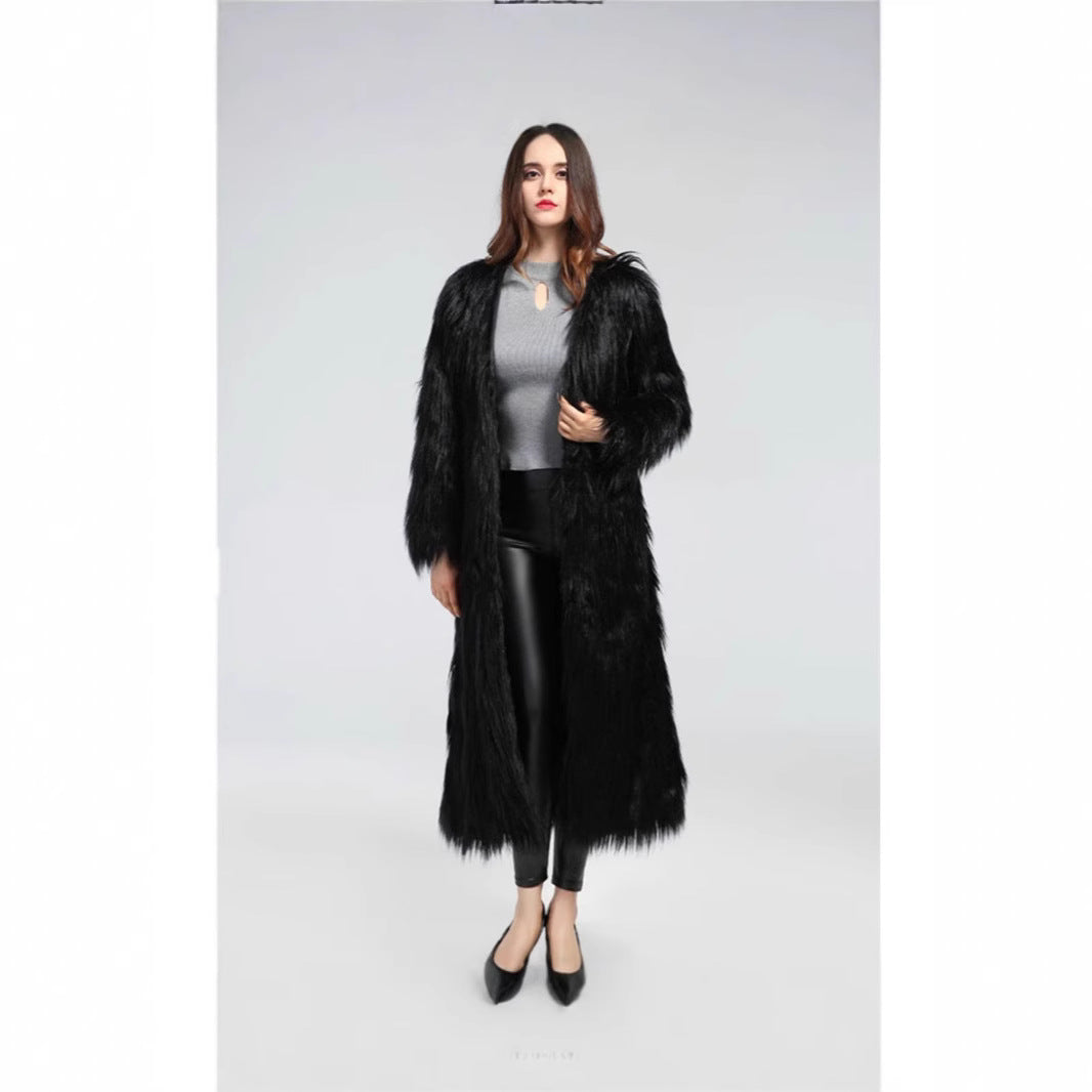 Damen Luxuriöser Kunstpelzmantel mit elegantem Futter