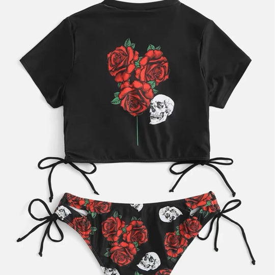 Damen Crop-Top Bikini mit grafischem Design R&B