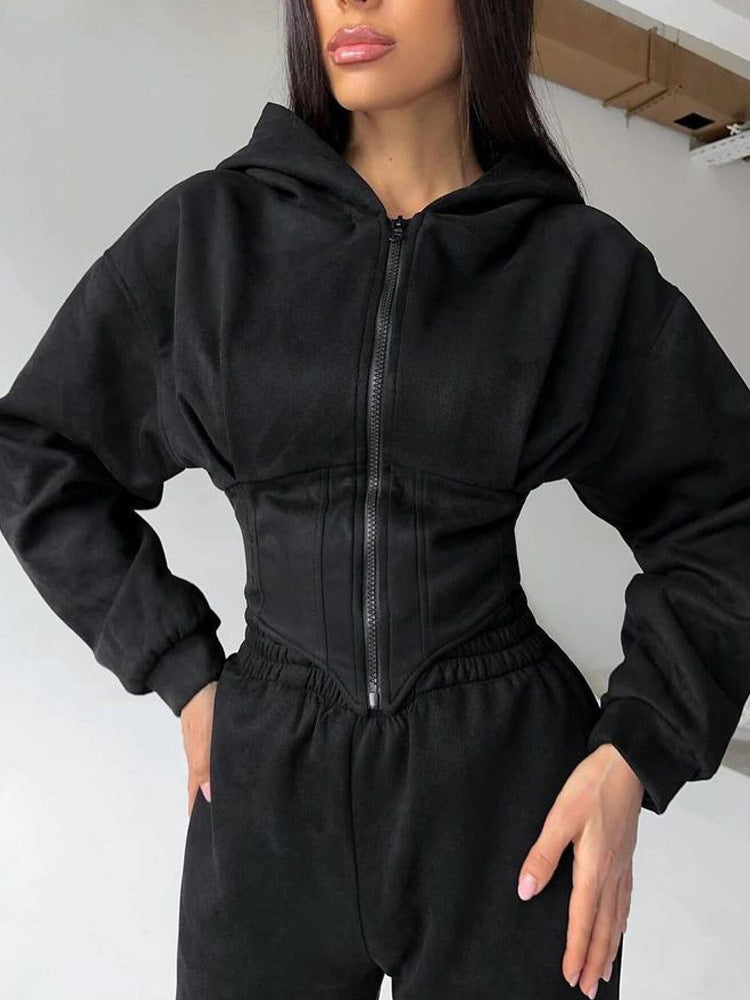 Damen sportlicher Jumpsuit mit Reißverschluss und hohem Kragen R&B
