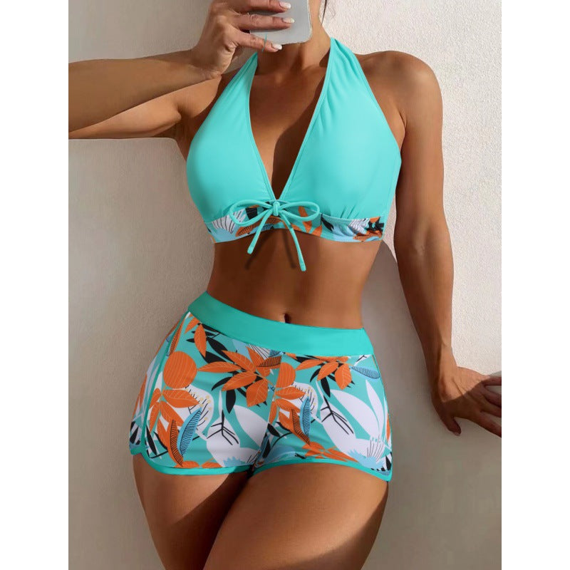 Damen Hochgeschlossen Bikini mit verspieltem Blumenmuster R&B