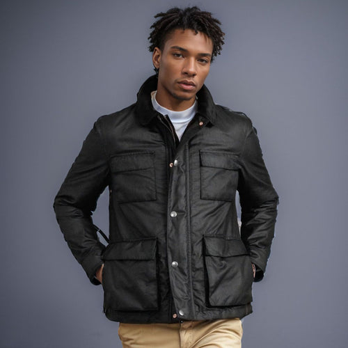 Herren modische Utility-Jacke mit mehreren praktischen Taschen und Kunstfellkragen R&B