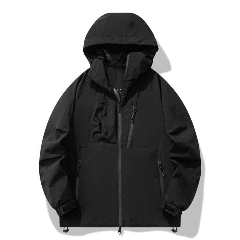 Herren wasserabweisende Outdoor-Jacke mit verstellbarer Kapuze und funktionalen Reißverschlusstaschen R&B
