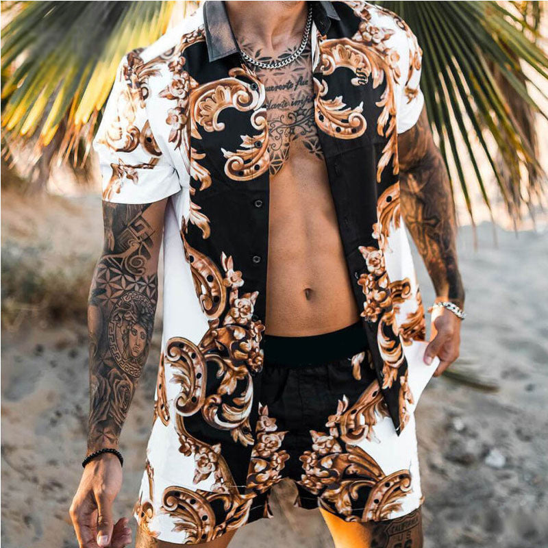 Herren Kurzarmhemd mit aufwendigem Barockdesign und atmungsaktivem Stoff R&B