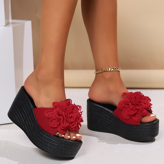 Damen Plattform-Sandalen mit floralen Applikationen und rutschfester Sohle R&B
