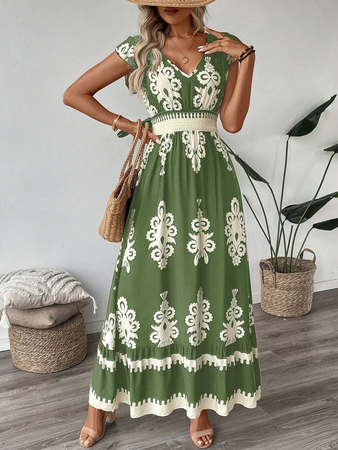 Damen Elegantes Maxikleid mit faszinierendem Musterdruck R&B