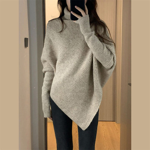 Damen asymmetrischer Strickpullover im lässigen Oversized-Design R&B