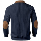 Herren nan gerippter Halbzip-Pullover mit kontrastierenden Lederapplikationen an Schultern und Ellenbogen R&B