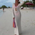 Damen luftiges Häkel-Strandkleid mit V-Ausschnitt und Schnüroptik R&B