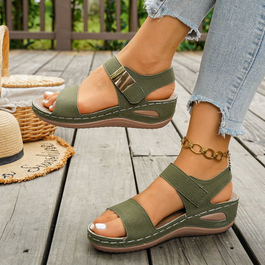 Damen Wedge-Sandalen mit modischem Riemendesign und elastischem Fußbett R&B