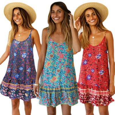 Damen Sommerkleid mit floralem Druck und schwingendem Saum R&B