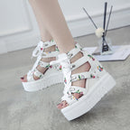 Damen Wedge-Sandaletten mit modischem Floral-Design und elastischen Riemen R&B