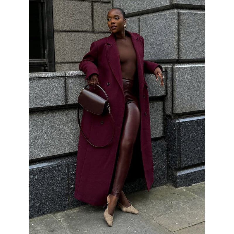 Damen eleganter langer Wollmantel R&B