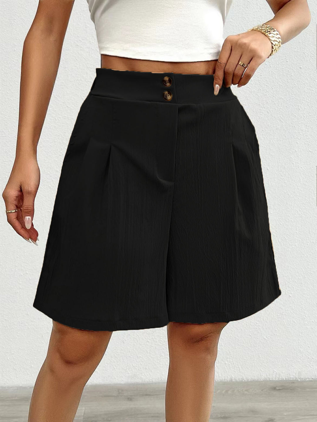 Damen Elegante Shorts mit Knopfverschluss und faltigem Design R&B