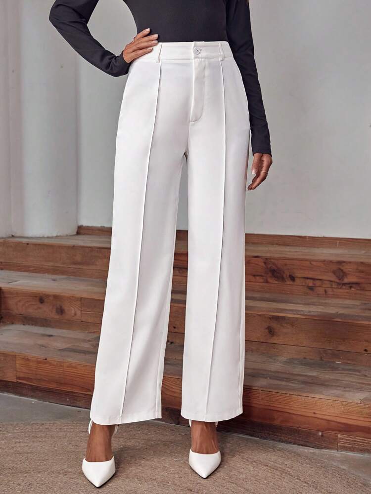 Damen elegante High-Waist Palazzo-Hose mit breiten Beinen und Falten R&B