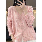 Damen Knopfverschluss Pailletten Cardigan Pullover
