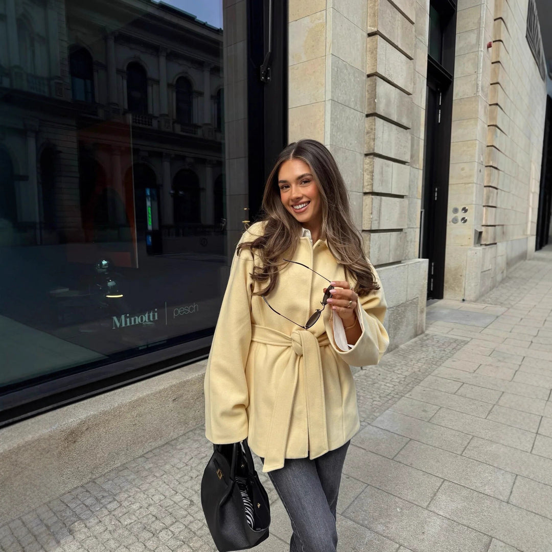 Damen modische Wickeljacke mit hochwertigem Material und Taillengürtel R&B