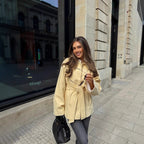 Damen modische Wickeljacke mit hochwertigem Material und Taillengürtel R&B