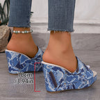 Damen Wedge-Sandalen mit Denim-Obermaterial und atmungsaktiver Sohle R&B